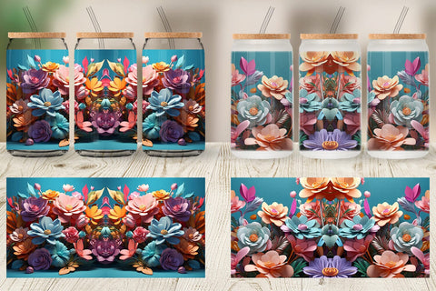 Glass Can 3D Flowers Pastel Color Sublimation artnoy 