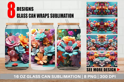 Glass Can 3D Flowers Pastel Color Sublimation artnoy 