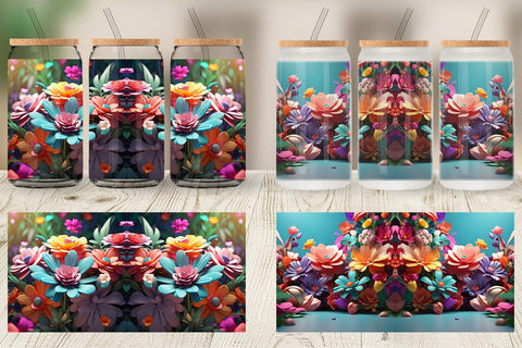 Glass Can 3D Flowers Pastel Color Sublimation artnoy 