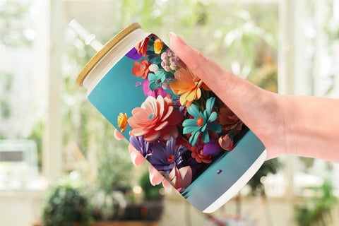Glass Can 3D Flowers Pastel Color Sublimation artnoy 