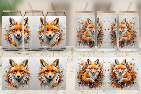 Glass Can 3D Fox Painting Sublimation artnoy 