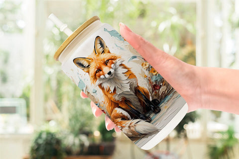 Glass Can 3D Fox Painting Sublimation artnoy 