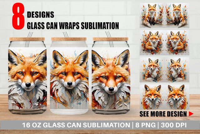 Glass Can 3D Fox Painting Sublimation artnoy 