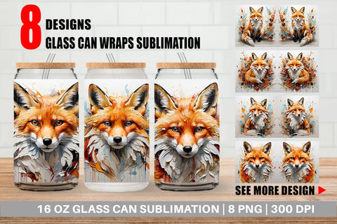 Glass Can 3D Fox Painting Sublimation artnoy 