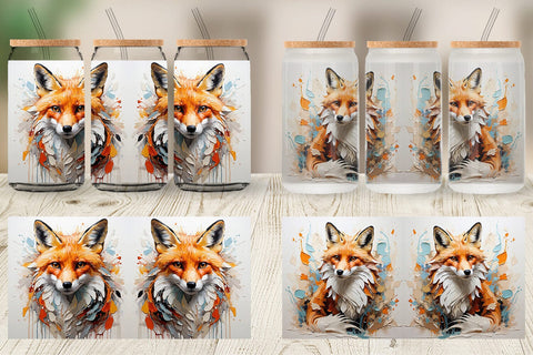 Glass Can 3D Fox Painting Sublimation artnoy 