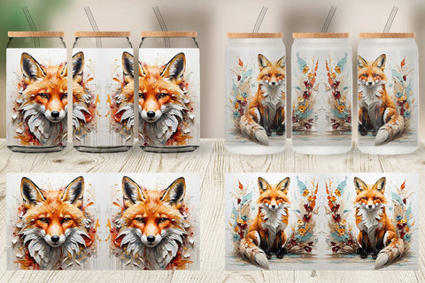 Glass Can 3D Fox Painting Sublimation artnoy 