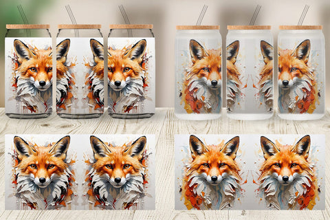 Glass Can 3D Fox Painting Sublimation artnoy 