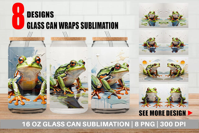 Glass Can 3D Frog Painting Sublimation artnoy 