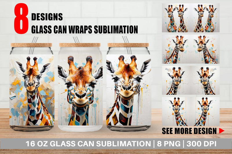Glass Can 3D Giraffe Painting Sublimation artnoy 