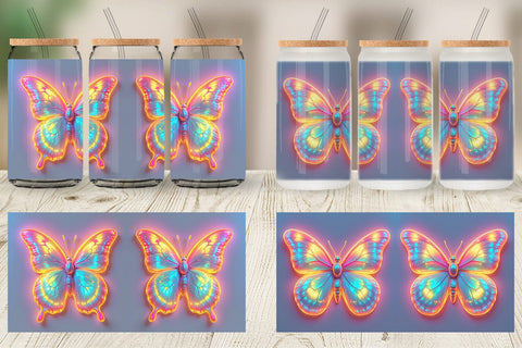 Glass Can 3D Glowing Butterfly Sublimation artnoy 