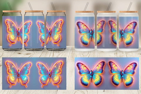 Glass Can 3D Glowing Butterfly Sublimation artnoy 