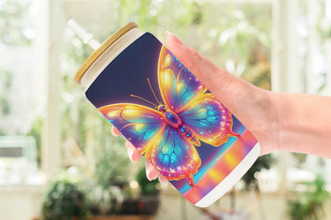 Glass Can 3D Glowing Butterfly Sublimation artnoy 