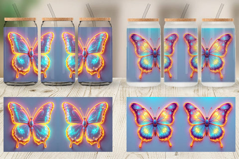 Glass Can 3D Glowing Butterfly Sublimation artnoy 