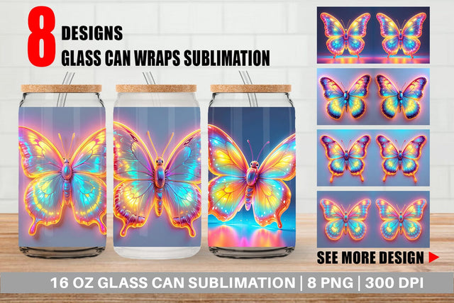 Glass Can 3D Glowing Butterfly Sublimation artnoy 