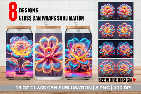 Glass Can 3D Glowing Flower Sublimation artnoy 