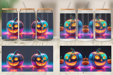 Glass Can 3D Glowing Jack O Lantern Sublimation artnoy 