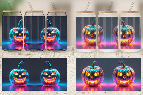 Glass Can 3D Glowing Jack O Lantern Sublimation artnoy 