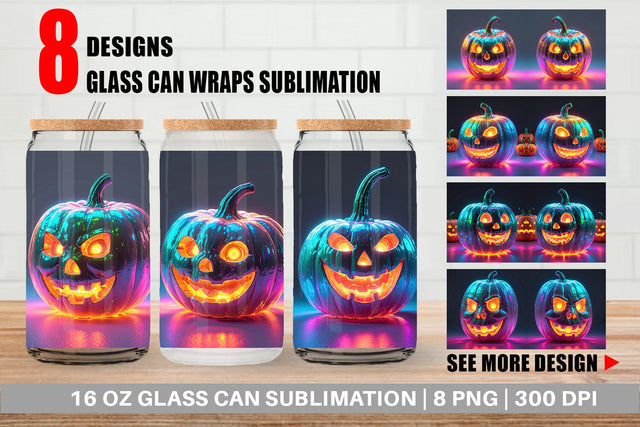 Glass Can 3D Glowing Jack O Lantern Sublimation artnoy 