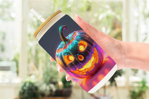 Glass Can 3D Glowing Jack O Lantern Sublimation artnoy 