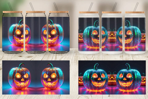 Glass Can 3D Glowing Jack O Lantern Sublimation artnoy 