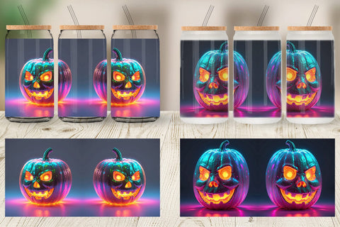 Glass Can 3D Glowing Jack O Lantern Sublimation artnoy 
