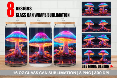 Glass Can 3D Glowing Mushroom Sublimation artnoy 