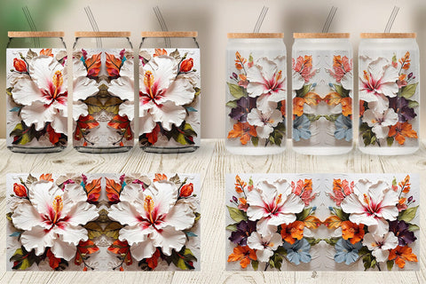 Glass Can 3D Hibiscus Flower Sublimation artnoy 