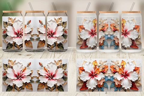 Glass Can 3D Hibiscus Flower Sublimation artnoy 