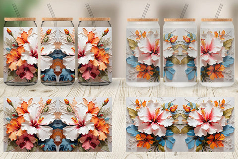 Glass Can 3D Hibiscus Flower Sublimation artnoy 