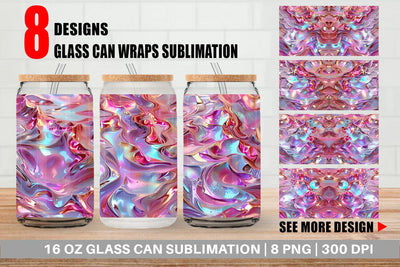 Glass Can 3D Holographic Pink Liquid Sublimation artnoy 