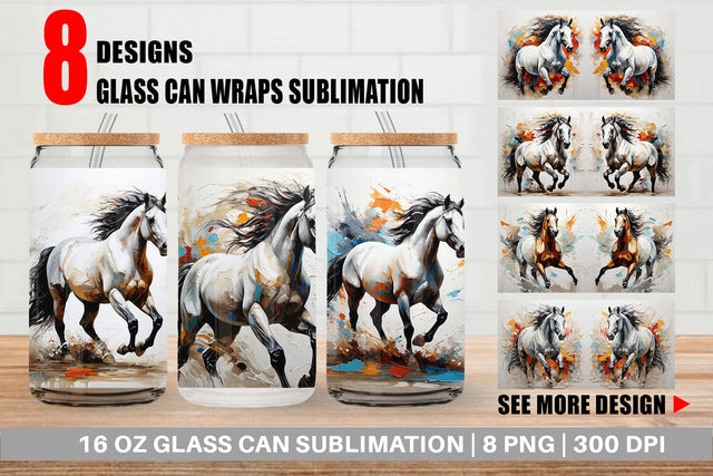 Glass Can 3D Horse Painting Sublimation artnoy 