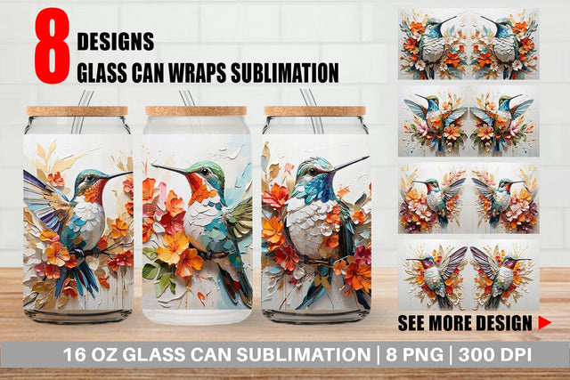 Glass Can 3D Hummingbird Painting Sublimation artnoy 
