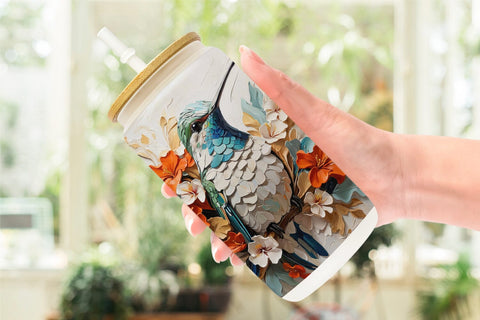 Glass Can 3D Hummingbird Painting Sublimation artnoy 