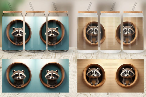 Glass Can 3D Illustration Raccoon Sublimation artnoy 