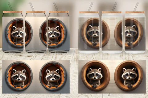 Glass Can 3D Illustration Raccoon Sublimation artnoy 