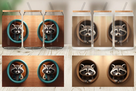Glass Can 3D Illustration Raccoon Sublimation artnoy 