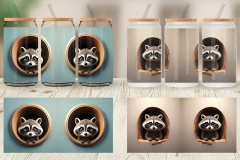 Glass Can 3D Illustration Raccoon Sublimation artnoy 