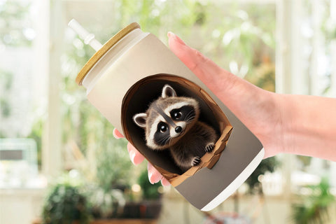 Glass Can 3D Illustration Raccoon Sublimation artnoy 