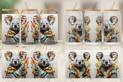Glass Can 3D Koala Painting Sublimation artnoy 