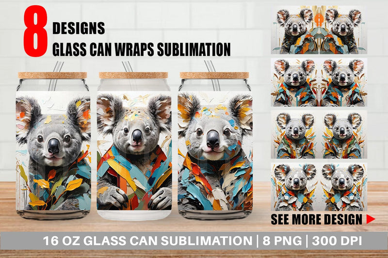 Glass Can 3D Koala Painting Sublimation artnoy 