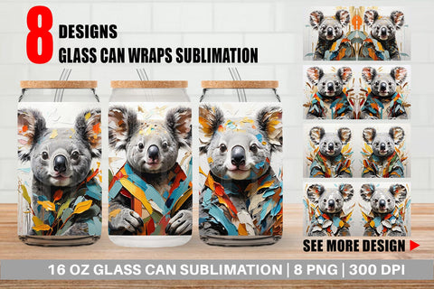 Glass Can 3D Koala Painting Sublimation artnoy 