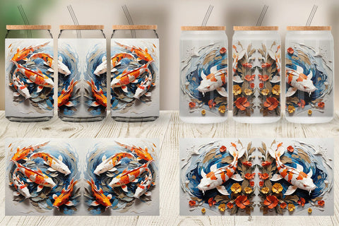 Glass Can 3D Koi Fish Painting Sublimation artnoy 