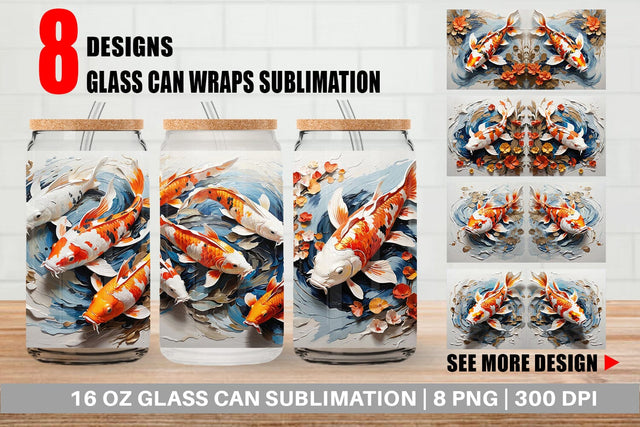 Glass Can 3D Koi Fish Painting Sublimation artnoy 