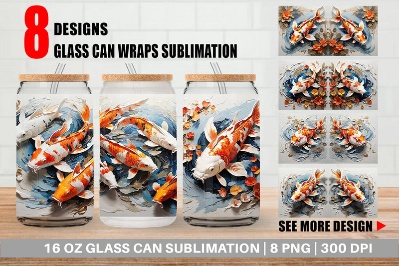 Glass Can 3D Koi Fish Painting Sublimation artnoy 