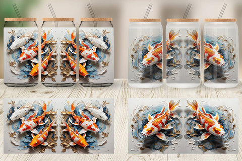 Glass Can 3D Koi Fish Painting Sublimation artnoy 