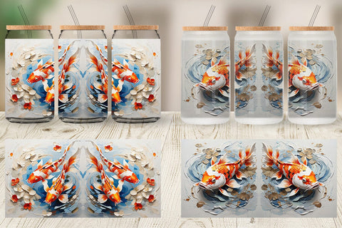 Glass Can 3D Koi Fish Painting Sublimation artnoy 