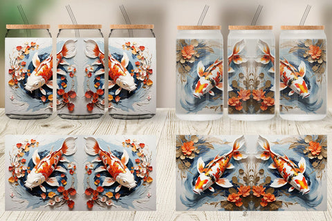 Glass Can 3D Koi Fish Painting Sublimation artnoy 
