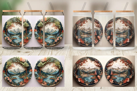 Glass Can 3D Landscape Mountain Tree Sublimation artnoy 