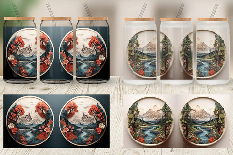 Glass Can 3D Landscape Mountain Tree Sublimation artnoy 