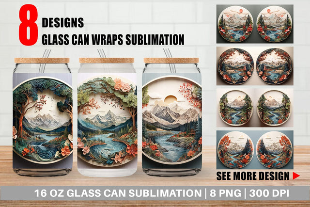 Glass Can 3D Landscape Mountain Tree Sublimation artnoy 